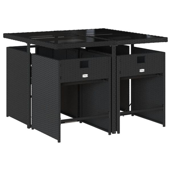 vidaXL Градински трапезен комплект възглавници 5 части черен полиратан