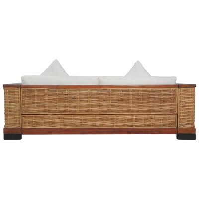 vidaXL 3-местен диван с възглавници, кафяв, естествен ратан