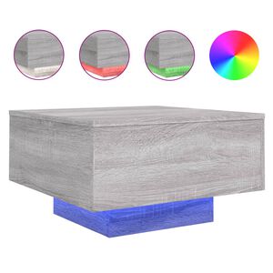 vidaXL Маса за кафе с LED осветление, сив сонома, 55x55x31 см
