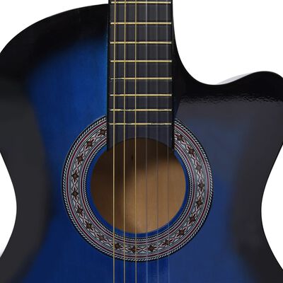 vidaXL Комплект уестърн класическа китара 12 части 6 струни синя 38"