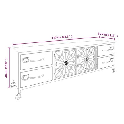 vidaXL ТВ шкаф сребрист 110x30x40 см желязо