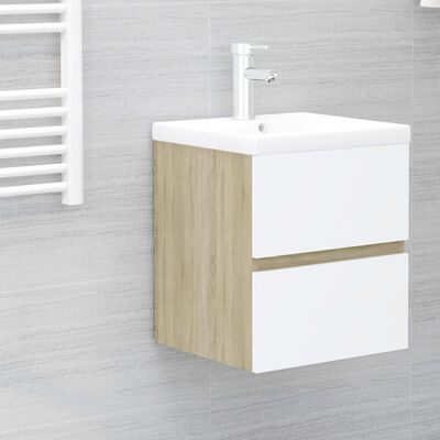 vidaXL Комплект мебели за баня, бяло и дъб сонома, ПДЧ