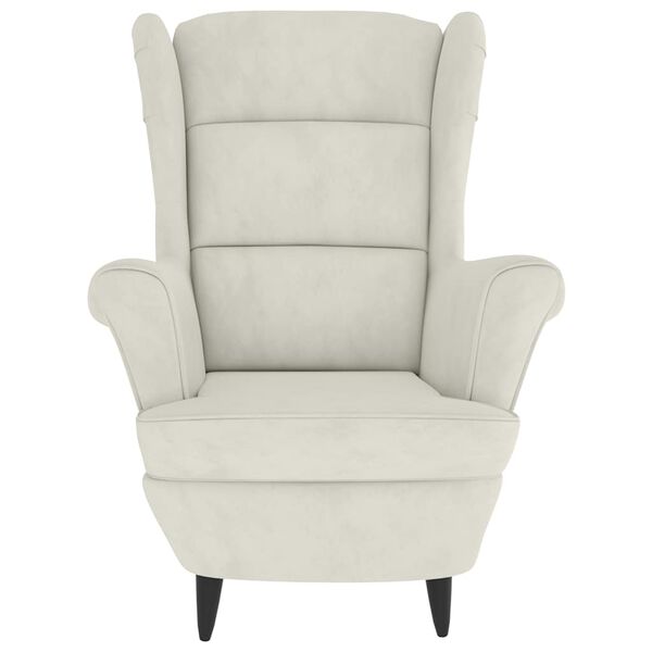 vidaXL Фотьойл Wingback с табуретка, кремав, кадифе