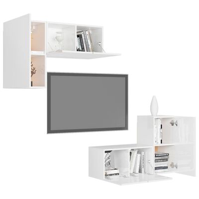 vidaXL Комплект ТВ шкафове, 4 части, бял гланц, ПДЧ