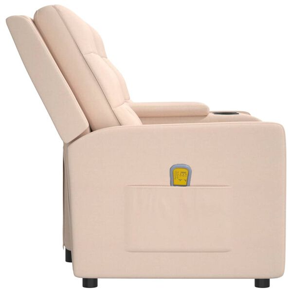 vidaXL 2-местен масажен реклайнер с държач за чаша, кремав