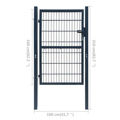 vidaXL 2D Оградна врата, единична, антрацитно сиво, 106х210 см