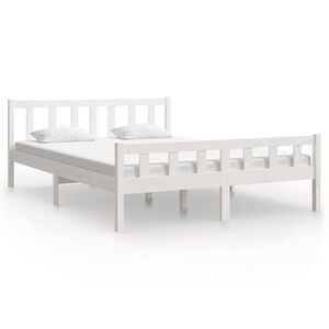 vidaXL Рамка за легло, бяла, дърво масив, 150x200 cм, King Size
