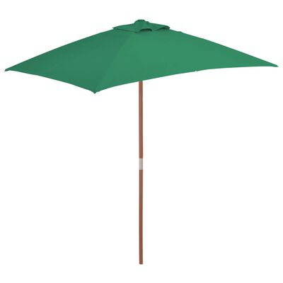 vidaXL Градински чадър с дървен прът, 150x200 см, зелен