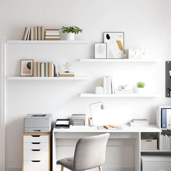 vidaXL Окачени стенни рафтове, 4 бр, бели, 120x23,5x3,8 см, МДФ