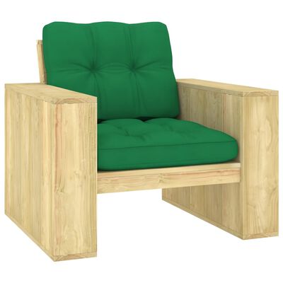 vidaXL Градински стол със зелени възглавници импрегниран бор