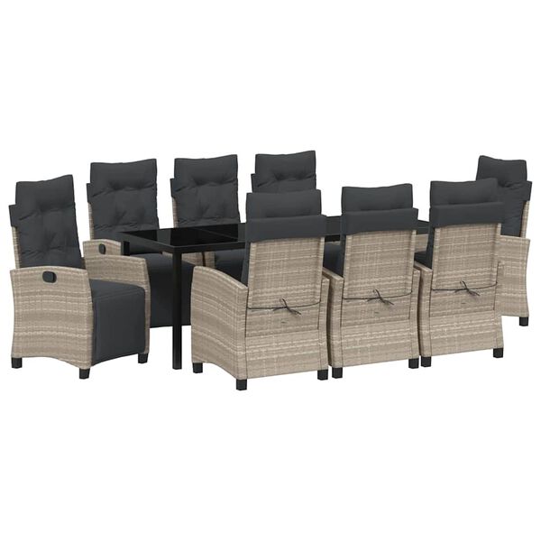 vidaXL Комплект за хранене в градината 9 pcs Светлосиво полиратан