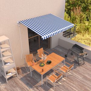 vidaXL Автоматично прибиращ се сенник, 300x250 см, синьо и бяло