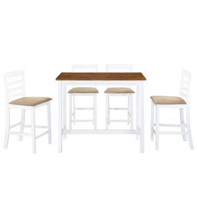 vidaXL Комплект бар маса и столове, 5 части, дървен масив, кафяв и бял