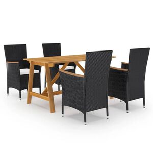 vidaXL Градински трапезен комплект, 5 части, черен