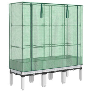 vidaXL Повдигнато легло с оранжерия калъф, ратанов вид, 120x40x140 см