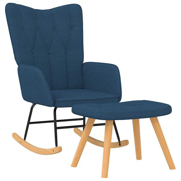 vidaXL Люлеещ се стол с табуретка, син, плат