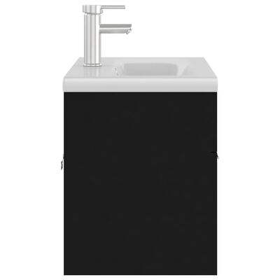 vidaXL Шкаф за баня с вградена мивка, черен, ПДЧ