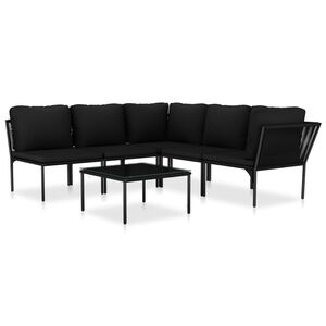 vidaXL Градински комплект с възглавници, 6 части, черен, PVC