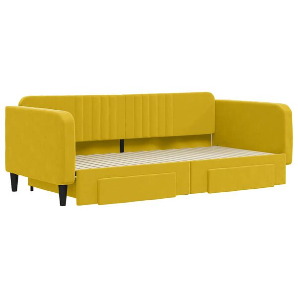 vidaXL Канапе с изтеглящо легло и чекмеджета жълто 100x200 см кадифе