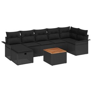 vidaXL Градински Софа Комплект с възглавница 8 pcs Черно Полиратан