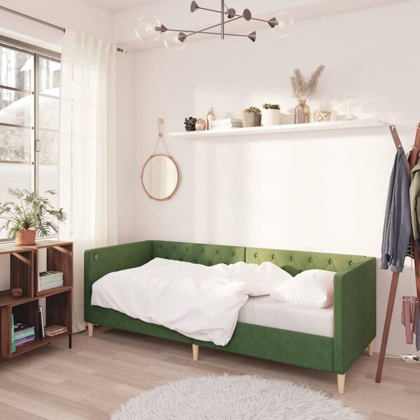 vidaXL Дневно легло, USB, тъмнозелено, текстил, 90х200 см