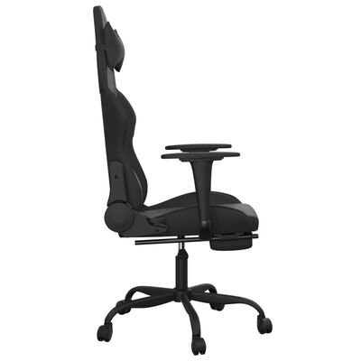 vidaXL Масажен гейминг стол с опора за крака, черен, изкуствена кожа