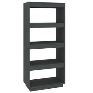 vidaXL Библиотека/разделител за стая, сива, 60x35x135 см, бор масив