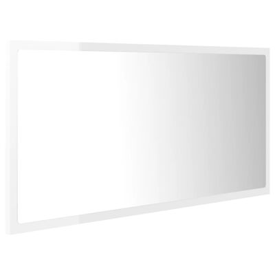 vidaXL LED огледало за баня, бял гланц, 90x8,5x37 см, акрил