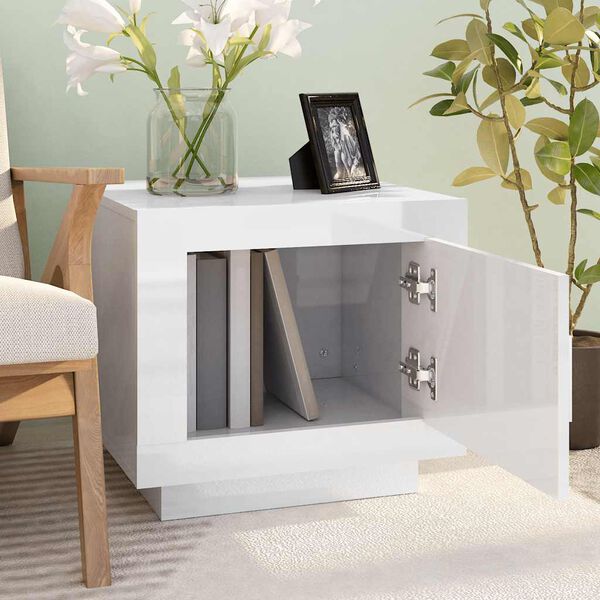 vidaXL Кафе маса, бял гланц, 51x50x45 см, инженерно дърво