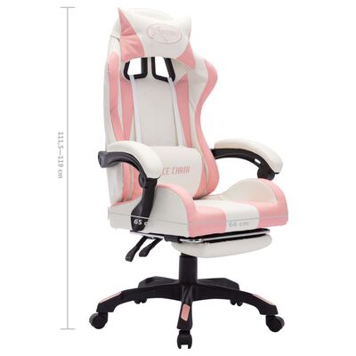 vidaXL Геймърски стол RGB LED осветление розово/бяло изкуствена кожа