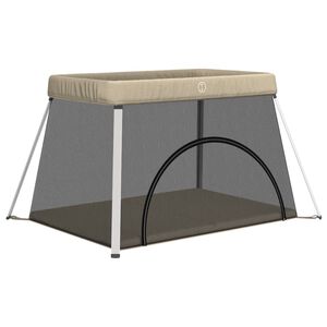 vidaXL Бебешка кошара с матрак, таупе, ленен плат