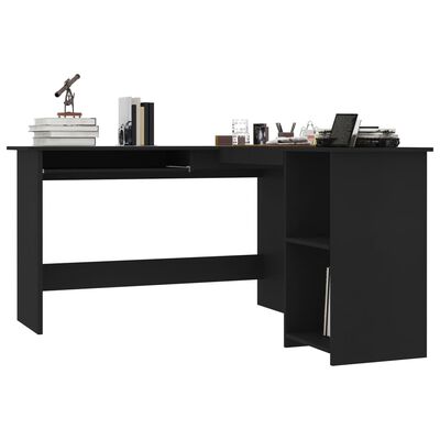 vidaXL Г-образно ъглово бюро, черно, 120x140x75 см, ПДЧ