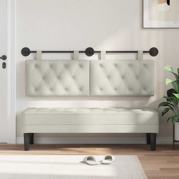 vidaXL Висяща табла Монтиране на стена Крем 150 x 55 x 7 см Кадифе