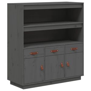 vidaXL Висок шкаф, сив, 100x40x108,5 см, борово дърво масив