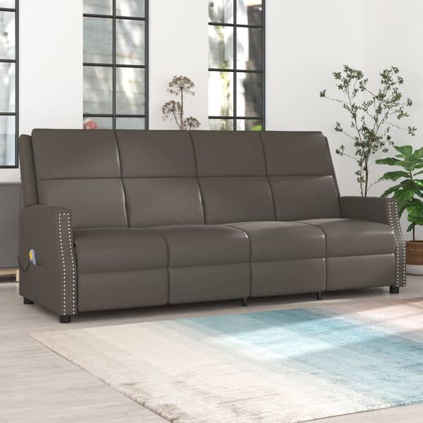 vidaXL 4-местен масажен реклайнер, сиво, изкуствена кожа