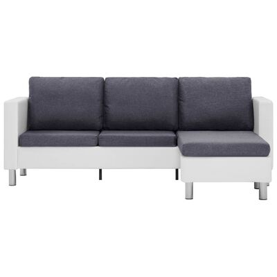 vidaXL 3-местен диван с възглавници, бял, изкуствена кожа