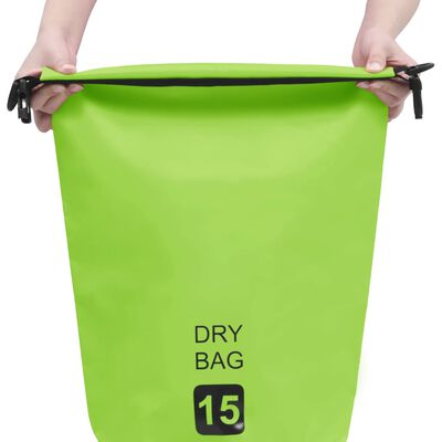 vidaXL Суха торба, зелена, 15 л, PVC