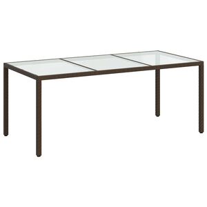 vidaXL Градинска маса кафява 190x90x75 см закалено стъкло и полиратан