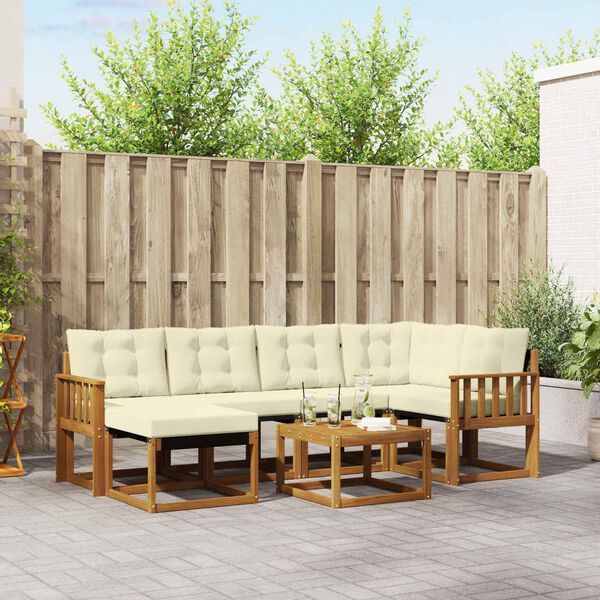 vidaXL Комплект дивани за открито 7 pcs Натурален и Крема
