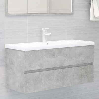 vidaXL Долен шкаф за мивка, бетонно сив, 100x38,5x45 см, ПДЧ