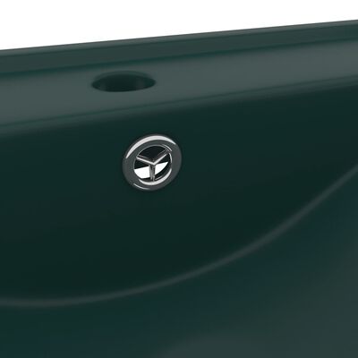 vidaXL Луксозна мивка с отвор за кран тъмнозелен мат 60x46 см керамика