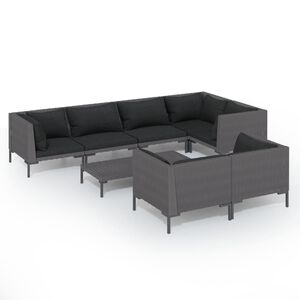 vidaXL Градински комплект с възглавници, 8 части, полиратан, Тъмносив