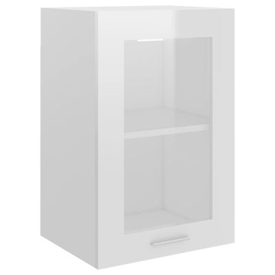 vidaXL Висящ стъклен шкаф, бял гланц, 40x31x60 см, ПДЧ