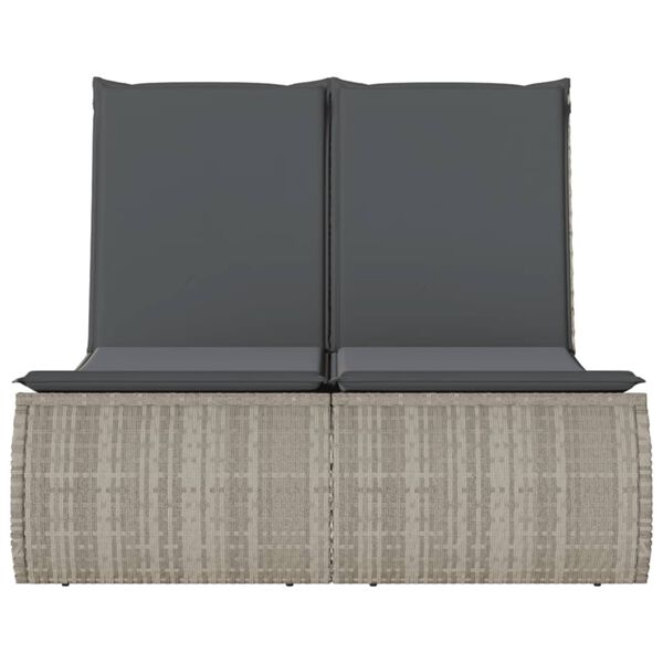 vidaXL Двоен шезлонг с възглавници, светлосив, полиратан