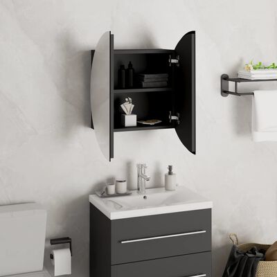 vidaXL Шкаф за баня с кръгло огледало и LED, черен, 40x40x17,5 см