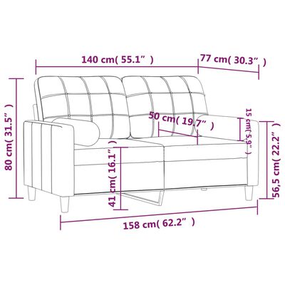 vidaXL 2-местен диван с декоративни възглавници светлосив 140 см плат