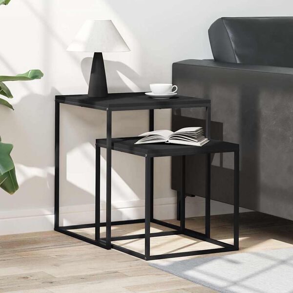 vidaXL Комплект маси за кафе, 2 бр, инженерно дърво и метал