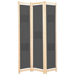 vidaXL Параван за стая, 3 панела, сив, 120x170x4 cм, текстил