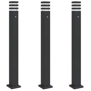 vidaXL Външни подови лампи със сензори, 3 бр, черен, 110 см, алуминий