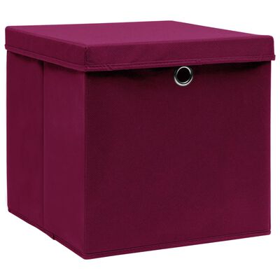 vidaXL Кутии за съхранение с капаци 10 бр 28x28x28 см тъмночервени
